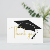 Modern White Black Gold afstuderen Bedankkaart (Staand voorkant)