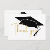 Modern White Black Gold afstuderen Bedankkaart (Voorkant / Achterkant)