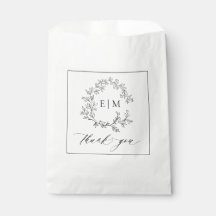 Modern White Black Leafy Crest Monogram Weddenscha