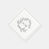 Modern White Black Leafy Crest Monogram Weddenscha Servet (Hoek)