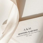 Modern white black minimal wedding return adress  zelfinktende stempel