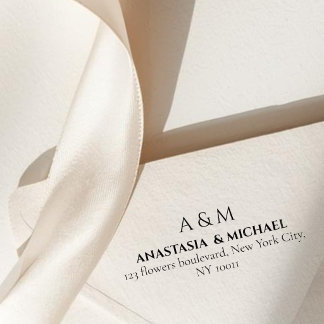 Modern white black minimal wedding return adress  zelfinktende stempel