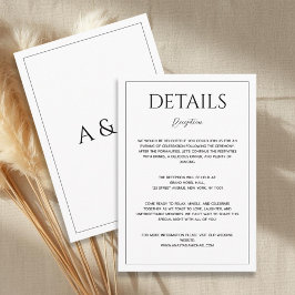 Modern white black minimalist wedding details informatiekaartje