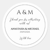 Modern white black minimalist wedding ronde sticker (Voorkant)