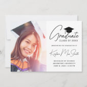 Modern White Black Script Photo College Graduing Aankondiging (Voorkant)