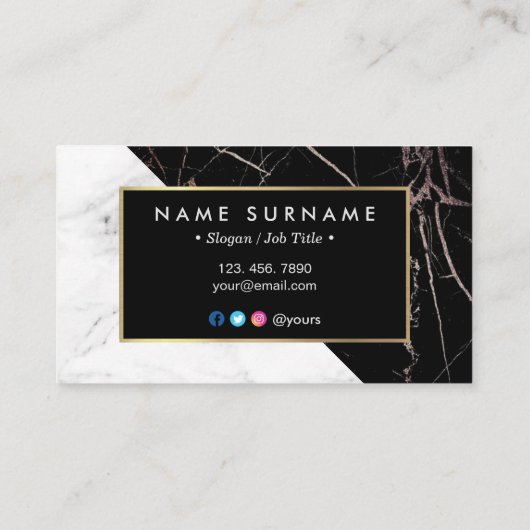 Modern White BlackSilver Marble Visitekaartje (Achterkant)