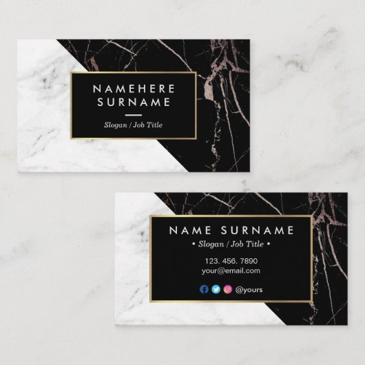 Modern White BlackSilver Marble Visitekaartje (Voorkant / Achterkant)