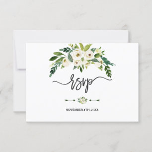Modern White Blooming Floral Handwriting RSVP