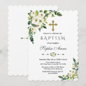 Modern White Blooming Floral Peonies Baptisme Kaart (Voorkant / Achterkant)