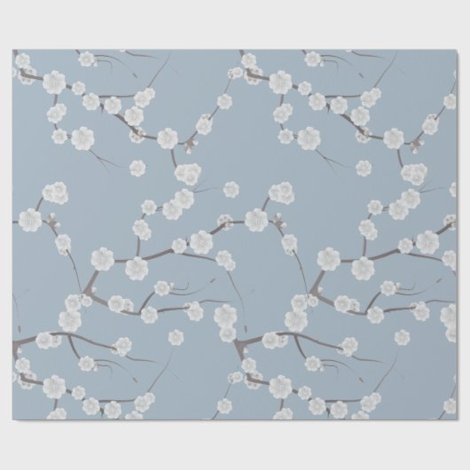 Modern White Blue Cherries Blossom Floral Pattern Cadeaupapier (Vlak)