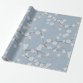 Modern White Blue Cherries Blossom Floral Pattern Cadeaupapier (Uitgerold)