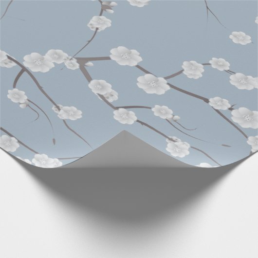 Modern White Blue Cherries Blossom Floral Pattern Cadeaupapier (Hoek)