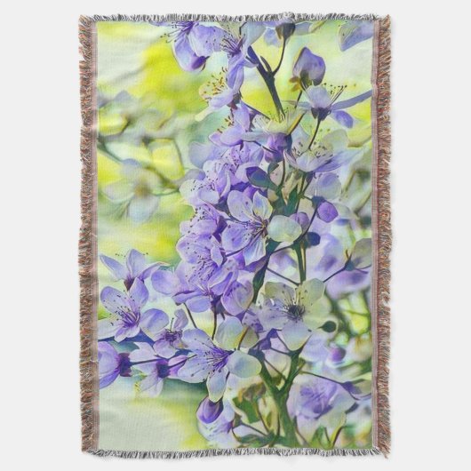 Modern White Blue Cherry Blossom Waterverf Deken (Voorkant Verticaal)