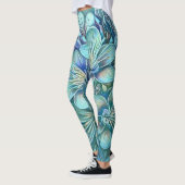 Modern White Blue Cherry Blossom Waterverf Leggings (Links)