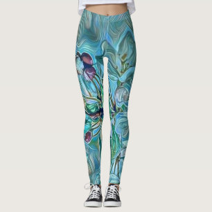 Modern White Blue Cherry Blossom Waterverf Leggings