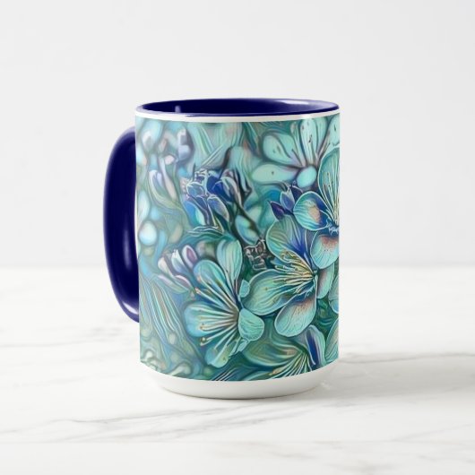 Modern White Blue Cherry Blossom Waterverf Mok (Voorkant links)
