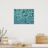 Modern White Blue Cherry Blossom Waterverf Poster (Keuken)