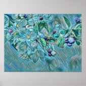 Modern White Blue Cherry Blossom Waterverf Poster (Voorkant)