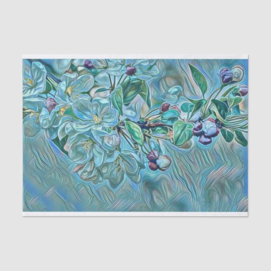Modern White Blue Cherry Blossom Waterverf Tissuepapier (Voorkant)