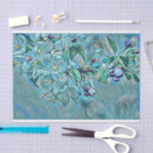 Modern White Blue Cherry Blossom Waterverf Tissuepapier (Craft)