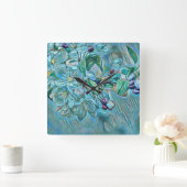 Modern White Blue Cherry Blossom Waterverf Vierkante Klok (Huis)