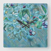 Modern White Blue Cherry Blossom Waterverf Vierkante Klok (Voorkant)