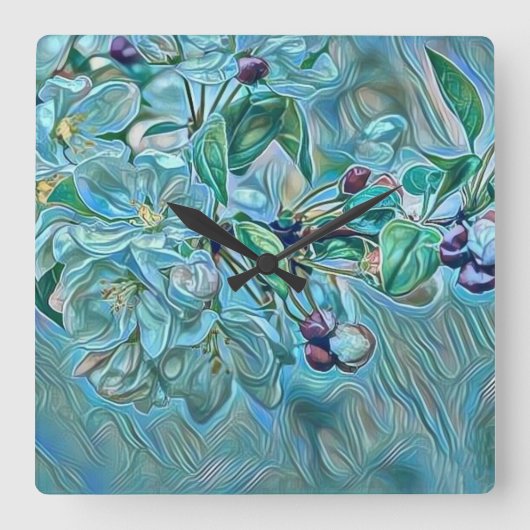 Modern White Blue Cherry Blossom Waterverf Vierkante Klok (Voorkant)