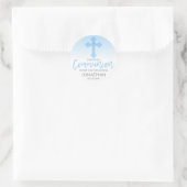 Modern White Blue Cross COMMUNION Boy Dank je Ronde Sticker (Tas)