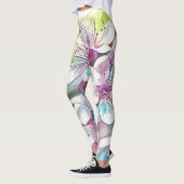 Modern White Blue Roze Cherry Blossom Waterverf Leggings (Links)