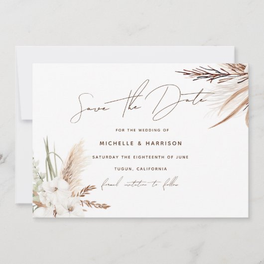 Modern White Bohemian Floral Wedding Save The Date (Voorkant)