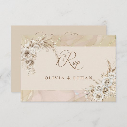 Modern White Boho Floral Arch Wedding RSVP Card (Voorkant / Achterkant)