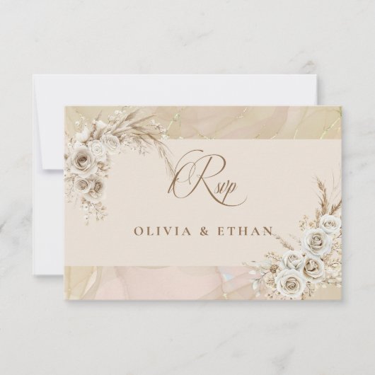 Modern White Boho Floral Arch Wedding RSVP Card (Voorkant)