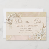 Modern White Boho Floral Wedding Save The Date Car (Voorkant)