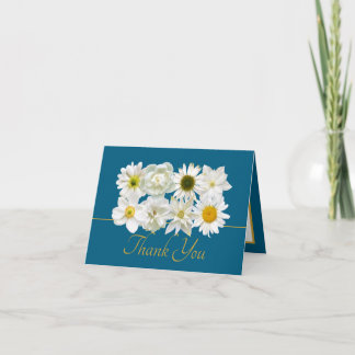 Modern White Botanical Flowers Elegant Thank You Kaart