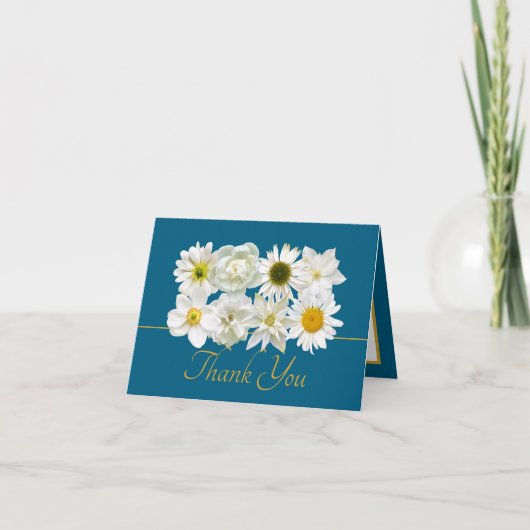 Modern White Botanical Flowers Elegant Thank You Kaart (Voorkant)