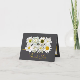 Modern White Botanical Flowers Elegant Thank You Kaart