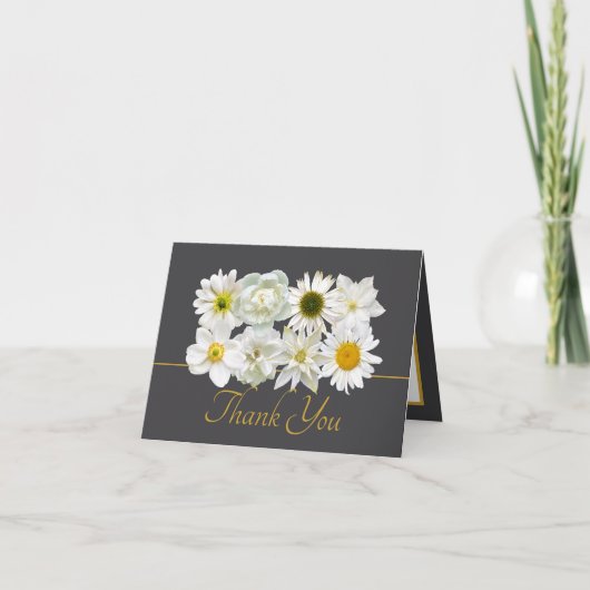 Modern White Botanical Flowers Elegant Thank You Kaart (Voorkant)