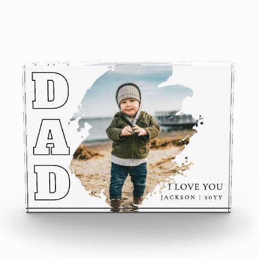 Modern White Cool Brushstroke  I Love You Dad Fotoblokken (Voorkant)