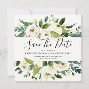 Modern White Cream Champagne Floral Wedding Save The Date