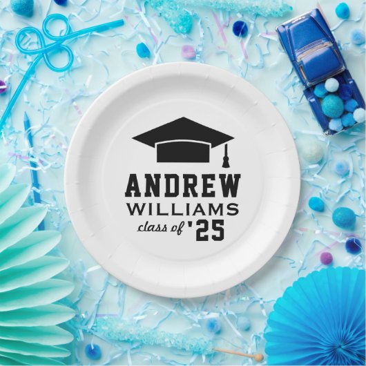 Modern White Custom Graduation Party Papieren Bordje (Feest)