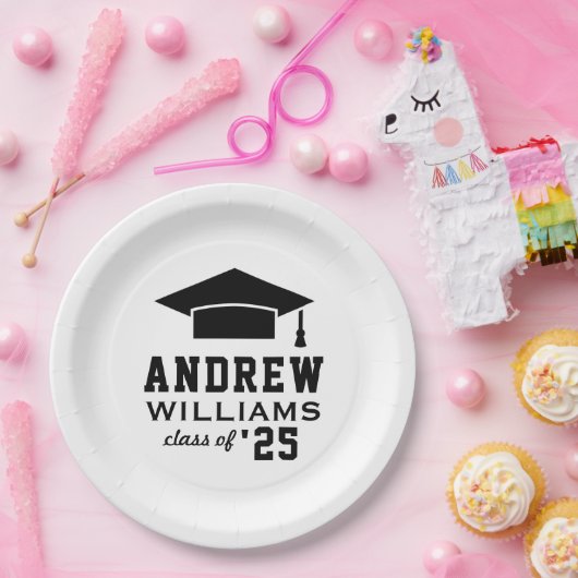Modern White Custom Graduation Party Papieren Bordje (Feest)