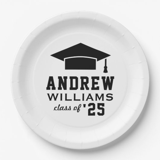 Modern White Custom Graduation Party Papieren Bordje (Voorkant)