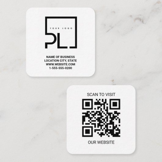 Modern White Custom Logo and QR Code Square Busine Vierkante Visitekaartje (Voorkant / Achterkant)