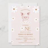 Modern White Daisy Little Piggy 1e verjaardag Kaart (Voorkant)