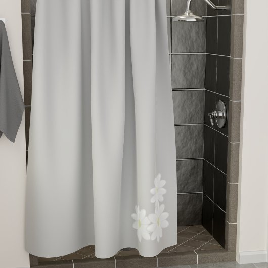 Modern White Daisy Motif Gray Shower Curtain Douchegordijn