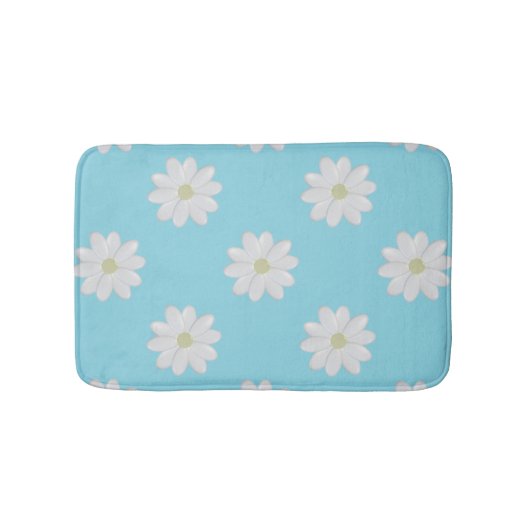 Modern White Daisy Pattern Aqua Blue Bath Mat (Voorkant)