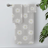 Modern White Daisy Pattern Silver Grey Bath Towels Bad Handdoek