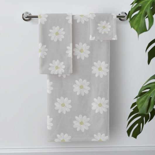 Modern White Daisy Pattern Silver Grey Bath Towels Bad Handdoek