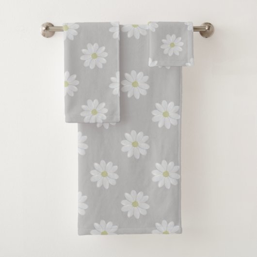 Modern White Daisy Pattern Silver Grey Bath Towels Bad Handdoek (Insitu)