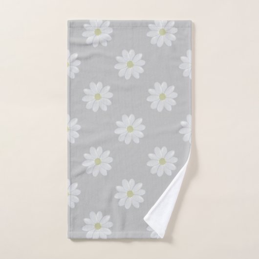 Modern White Daisy Pattern Silver Grey Bath Towels Bad Handdoek (Handdoek)